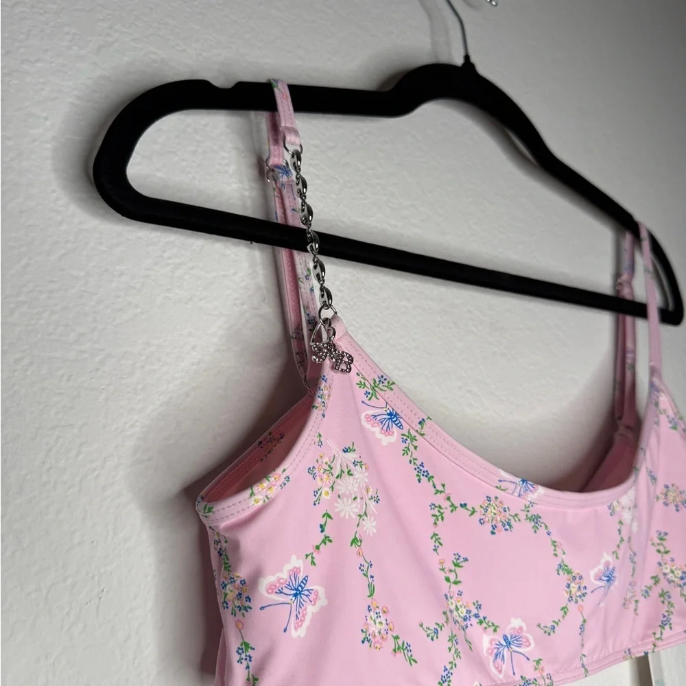 Frankie’s Bikinis Fairytale Dallas Top Isabella Bottom Floral Chain Set L NWT